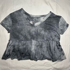 SO Juniors Gray Peplum V-neck Tie-Dye Crop Top